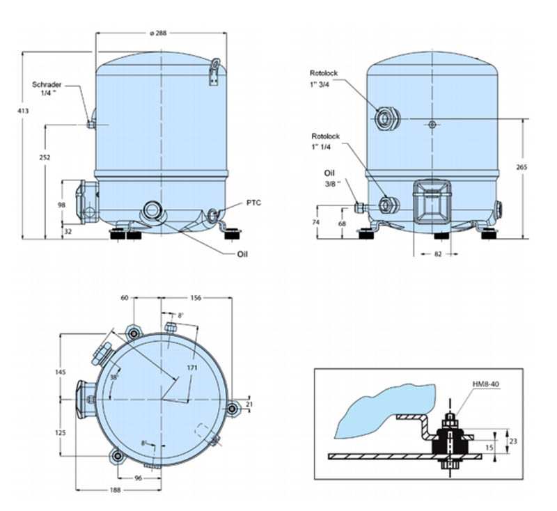 Габаритный чертеж Maneurop NTZ096A4LR1B