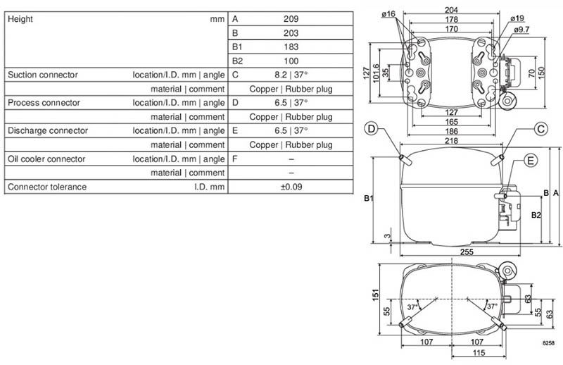 Габаритный чертёж компрессора SC10MLX