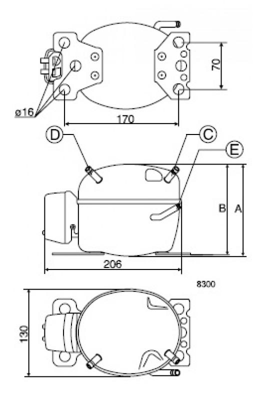 Габаритный чертёж компрессора BD350GH