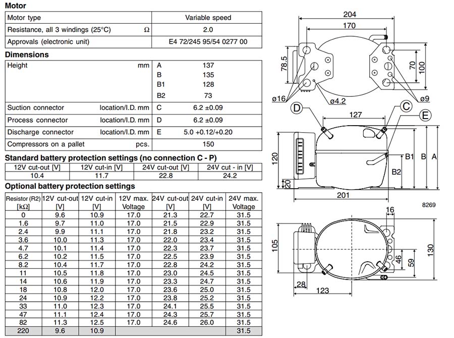 Габаритный чертёж компрессора BD 50F