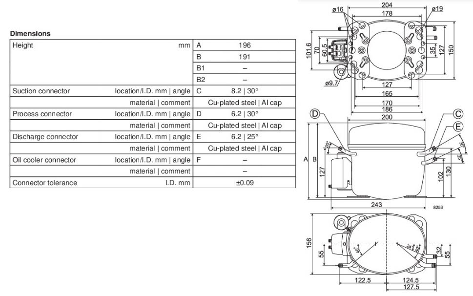 Габаритный чертёж компрессора FR11G