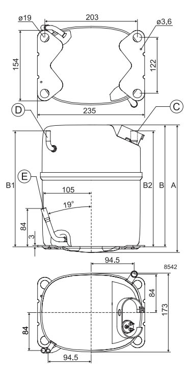 Габаритный чертёж компрессора GS21MLX