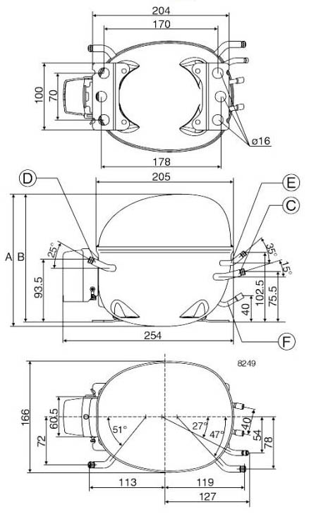 Габаритный чертёж компрессора NL10MF