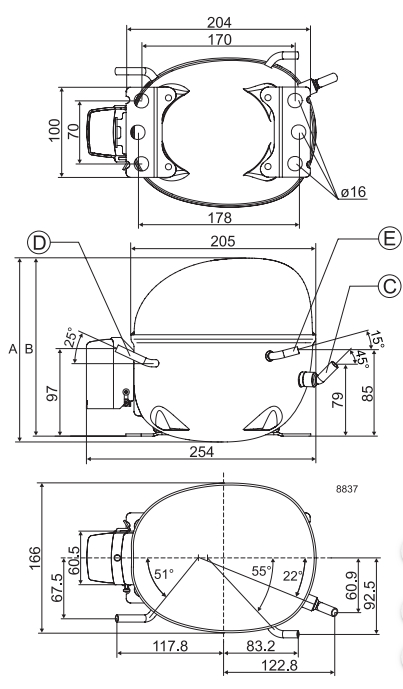 Габаритный чертёж компрессора NLE12.6MF.2