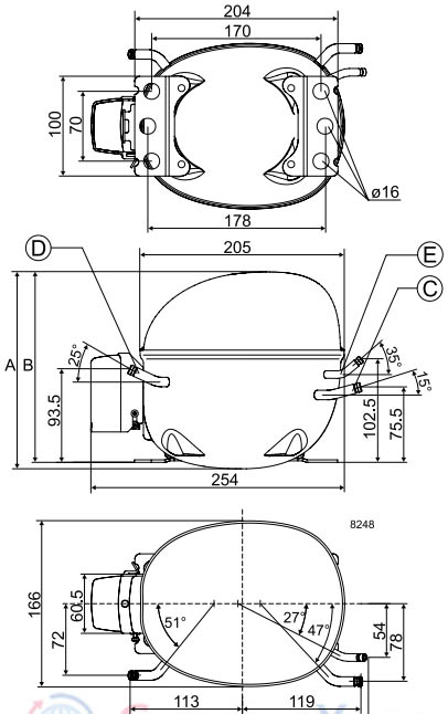 Габаритный чертёж компрессора NL6.1MF