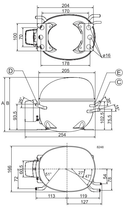 Габаритный чертёж компрессора NL8.4CLX