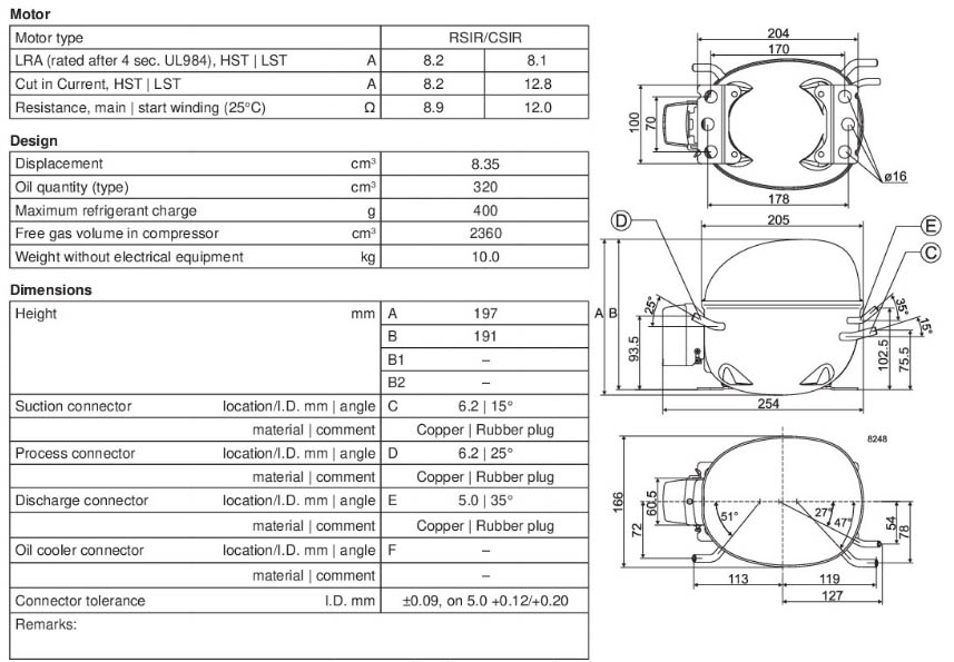 Габаритный чертёж компрессора NL9FT