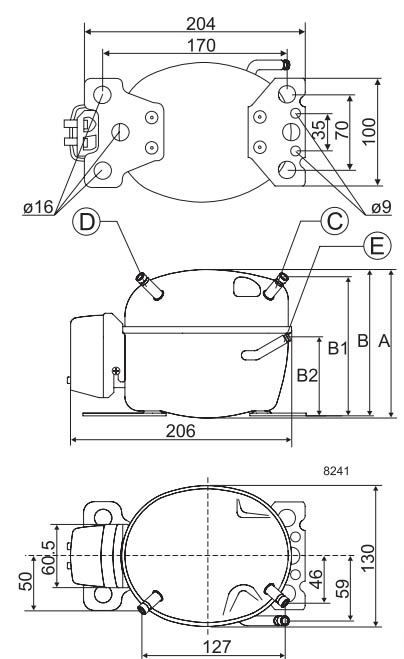 Габаритный чертёж компрессора PL20F
