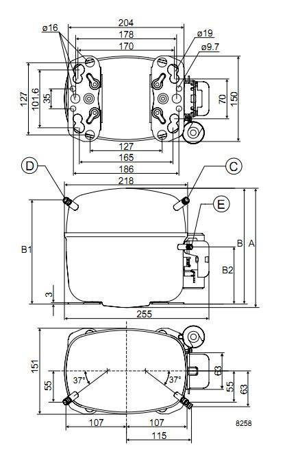 Габаритный чертёж компрессора SC10DL