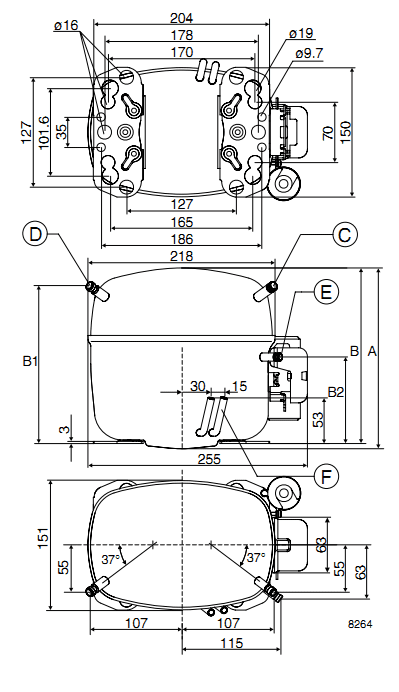 Габаритный чертёж компрессора SC15G HST